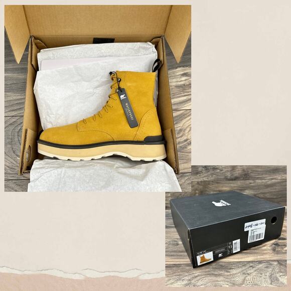 NIB Sorel Hi Line Lace 9.5 Waterproof Leather Lug Sole Combat Boots Geo Yellow - Picture 14 of 14